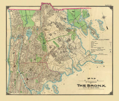 Old Map of the Bronx in 1900 by Hyde and Co. - New York City, Pelham Bay Park, Hunter Island, Botanical Garden, Harlem River