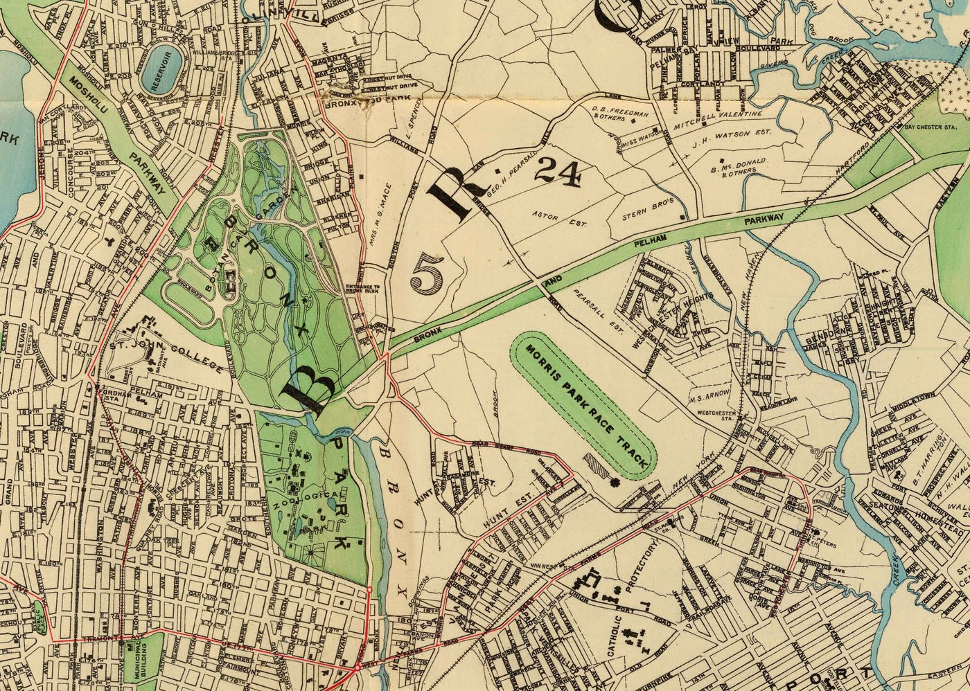 Old Map of the Bronx in 1900 by Hyde and Co. - New York City, Pelham Bay Park, Hunter Island, Botanical Garden, Harlem River