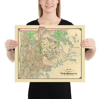 Old Map of the Bronx in 1900 by Hyde and Co. - New York City, Pelham Bay Park, Hunter Island, Botanical Garden, Harlem River