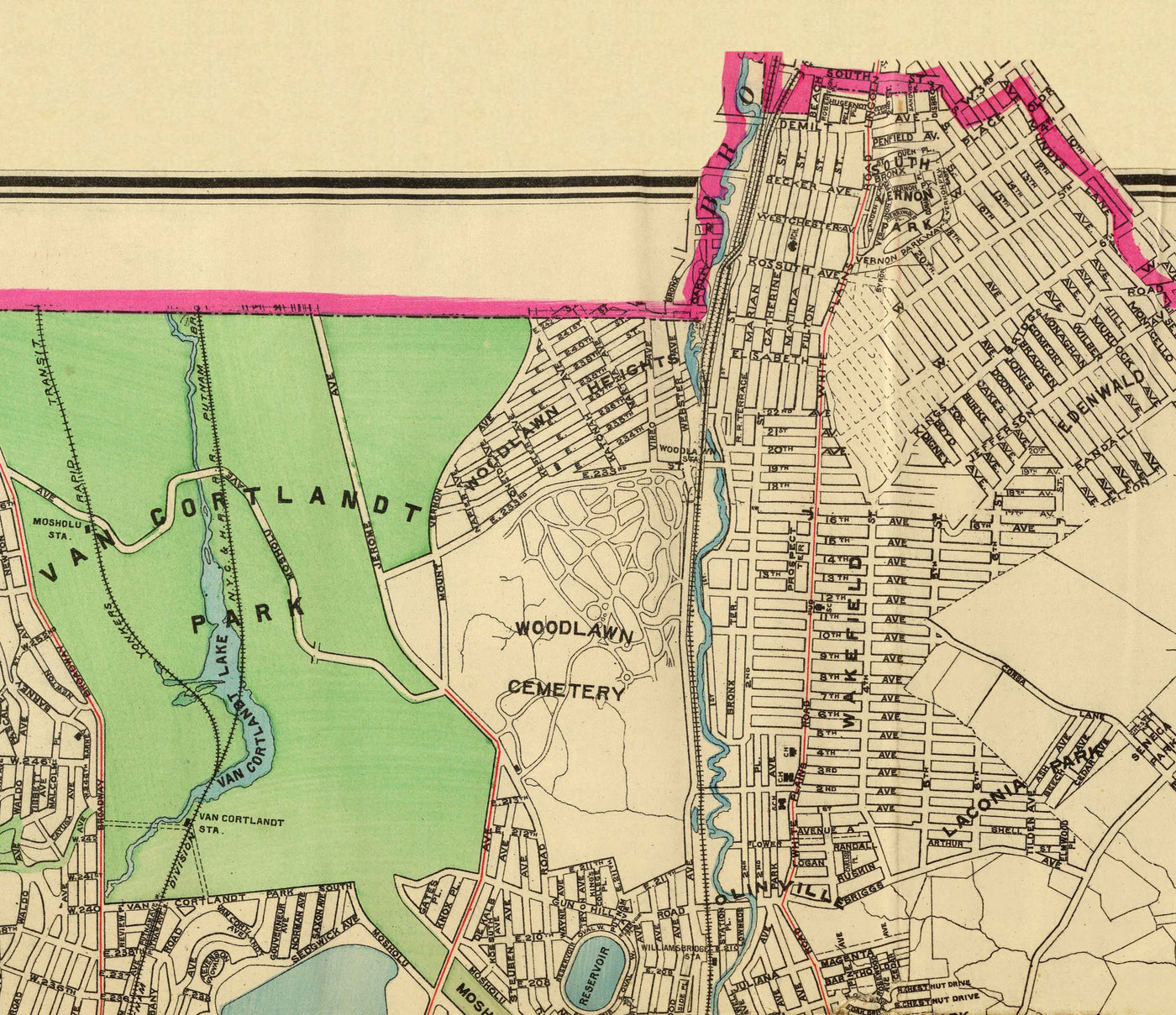 Old Map of the Bronx in 1900 by Hyde and Co. - New York City, Pelham Bay Park, Hunter Island, Botanical Garden, Harlem River