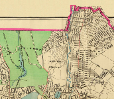 Old Map of the Bronx in 1900 by Hyde and Co. - New York City, Pelham Bay Park, Hunter Island, Botanical Garden, Harlem River