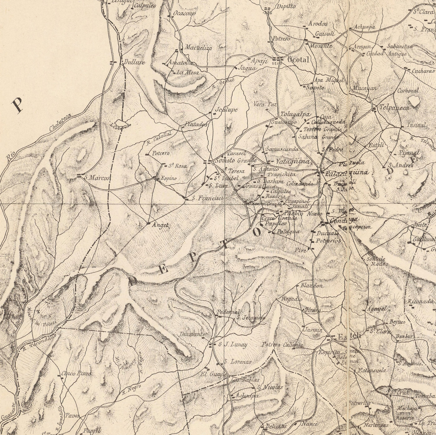 Old Map of Nicaragua in 1863 by Sonnestern - Managua, Leon, Chinandega, Esteli, Lake Nicaragua