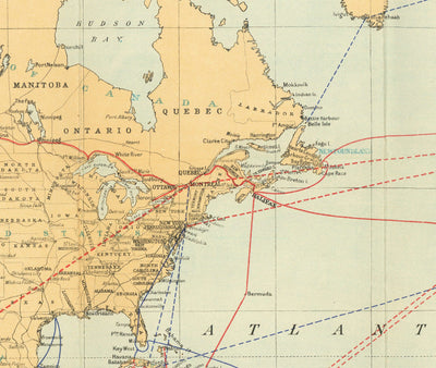 Ancien Carte du monde de câble et sans fil, 1938 - Tableau télégraphique (très tôt) Internet et sous-marin