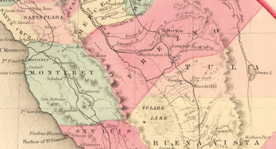 Old Map of California 1860, Colton - San Francisco, Los Angeles, San Diego, Santa Clara, Fresno, San Jose
