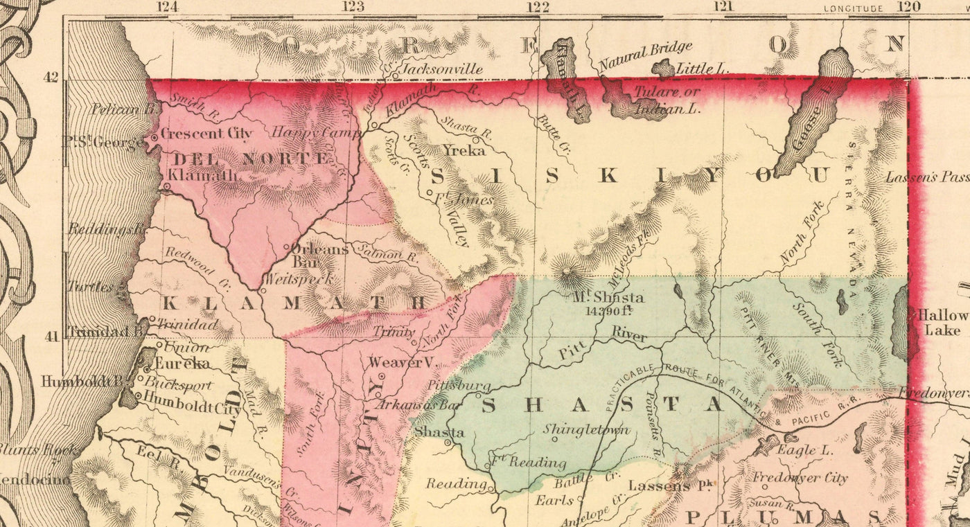 Old Map of California 1860, Colton - San Francisco, Los Angeles, San Diego, Santa Clara, Fresno, San Jose