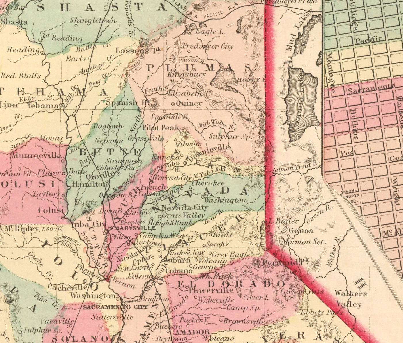 Old Map of California 1860, Colton - San Francisco, Los Angeles, San Diego, Santa Clara, Fresno, San Jose