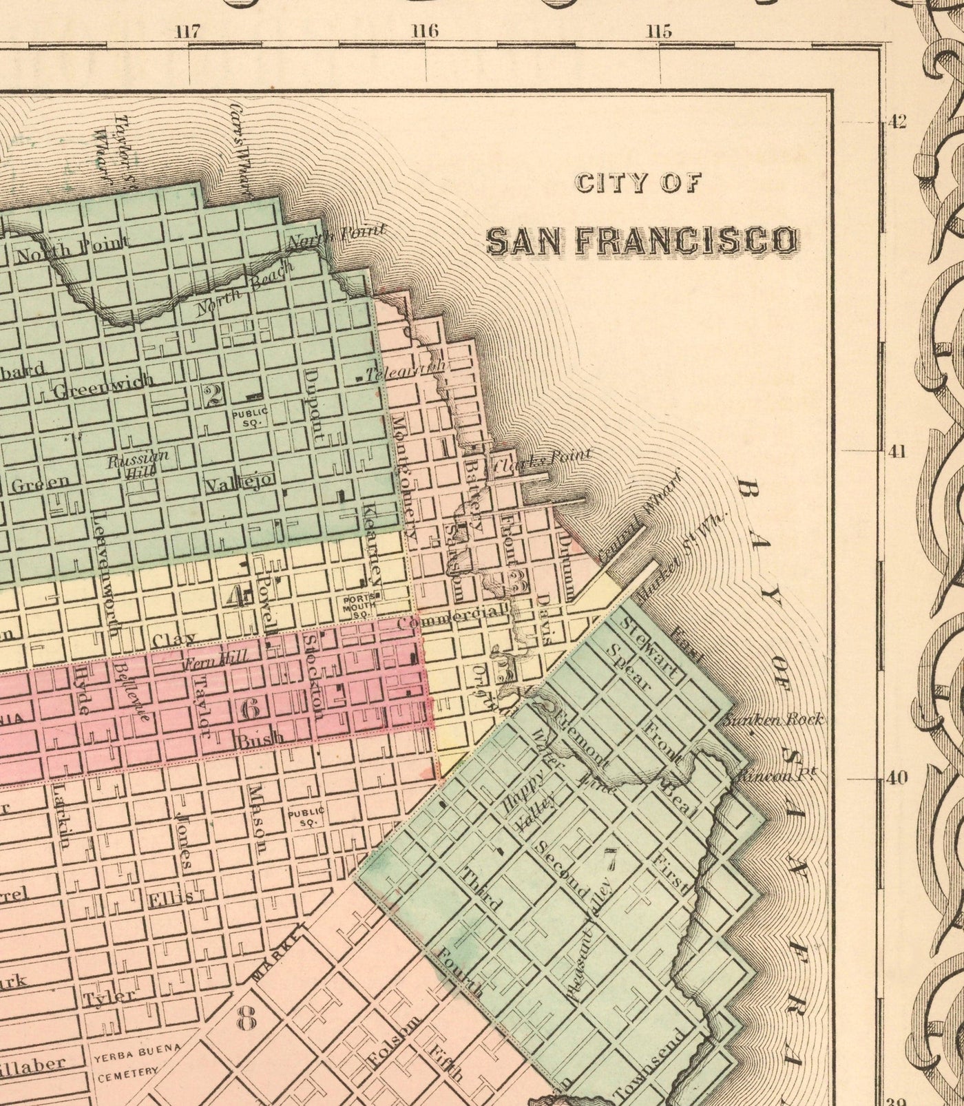 Old Map of California 1860, Colton - San Francisco, Los Angeles, San Diego, Santa Clara, Fresno, San Jose