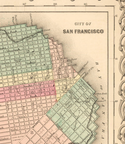 Old Map of California 1860, Colton - San Francisco, Los Angeles, San Diego, Santa Clara, Fresno, San Jose
