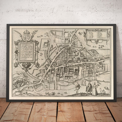 Alte Karte von Cambridge und den Universitätskollegs, 1575 von Georg Braun - Trinity, Kings, Queens, Clare 