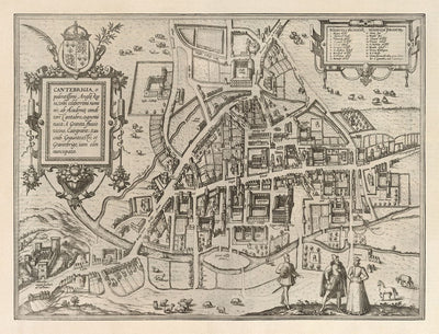 Alte Karte von Cambridge und den Universitätskollegs, 1575 von Georg Braun - Trinity, Kings, Queens, Clare 