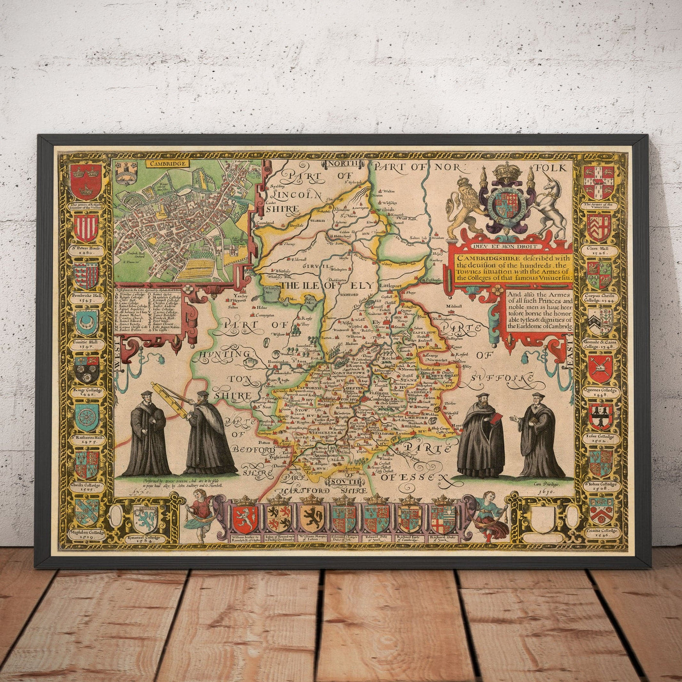 Old Map of Cambridgeshire, 1611 by John Speed - Cambridge, Peterborough, Wisbech, St Neots