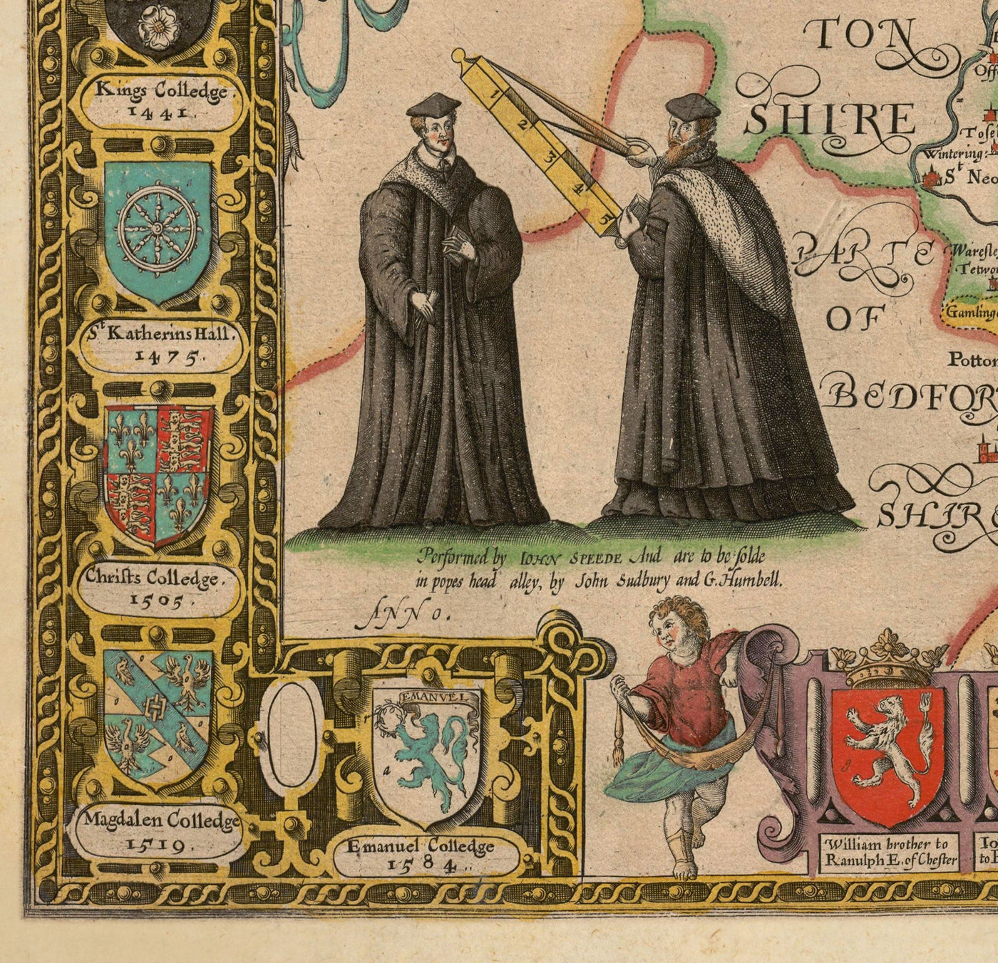 Old Map of Cambridgeshire, 1611 by John Speed - Cambridge, Peterborough, Wisbech, St Neots