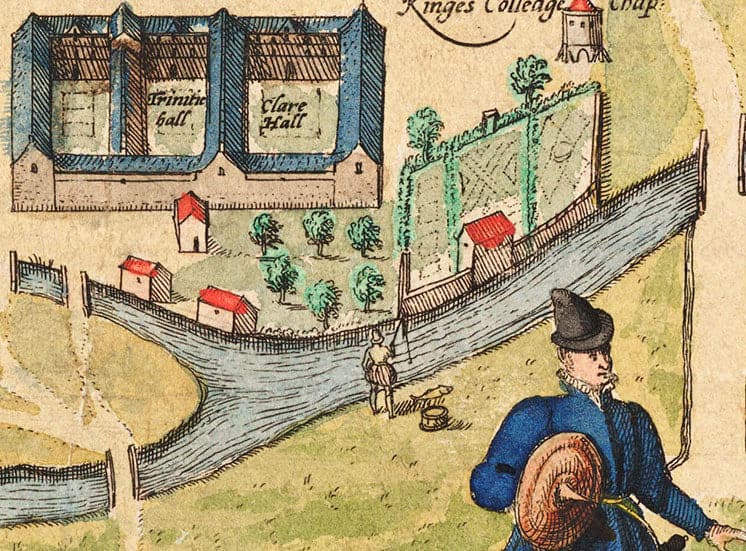 Cambridge Tote Bag with historic map of Cambridge (Cantebrigia) and its old colleges in 1575 by George Braun