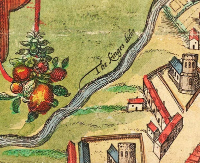 Cambridge Tote Bag with historic map of Cambridge (Cantebrigia) and its old colleges in 1575 by George Braun