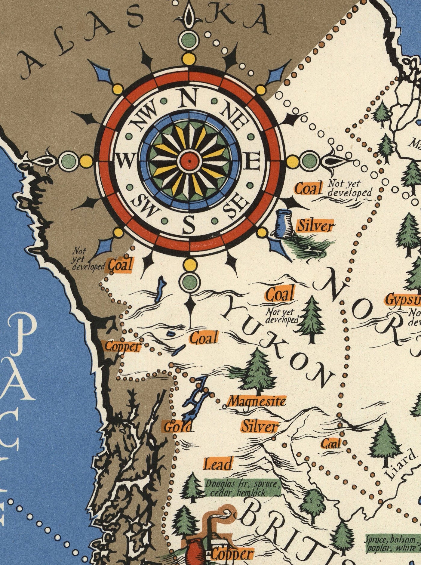 Mapa antiguo de Canadá, 1942 por Max Gill - Mapa de la Segunda Guerra Mundial de Recursos Naturales e Industriales