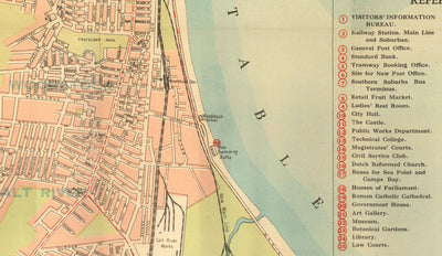 Antiguo mapa de Ciudad del Cabo, 1935 por los Ferrocarriles Sudafricanos - Ciudad Madre, Clifton, Camp Bay, Sea Point