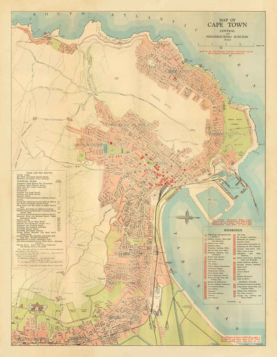 Antiguo mapa de Ciudad del Cabo, 1935 por los Ferrocarriles Sudafricanos - Ciudad Madre, Clifton, Camp Bay, Sea Point
