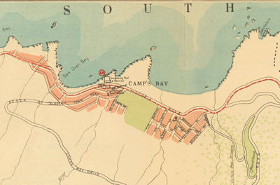 Antiguo mapa de Ciudad del Cabo, 1935 por los Ferrocarriles Sudafricanos - Ciudad Madre, Clifton, Camp Bay, Sea Point