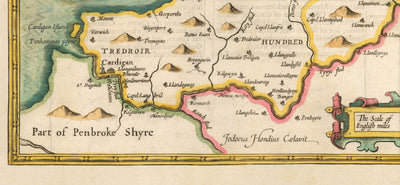 Mapa antiguo de Ceredigion Wales, 1611 por John Speed ​​- Cardiganshire, Aberystwyth, Cardigan
