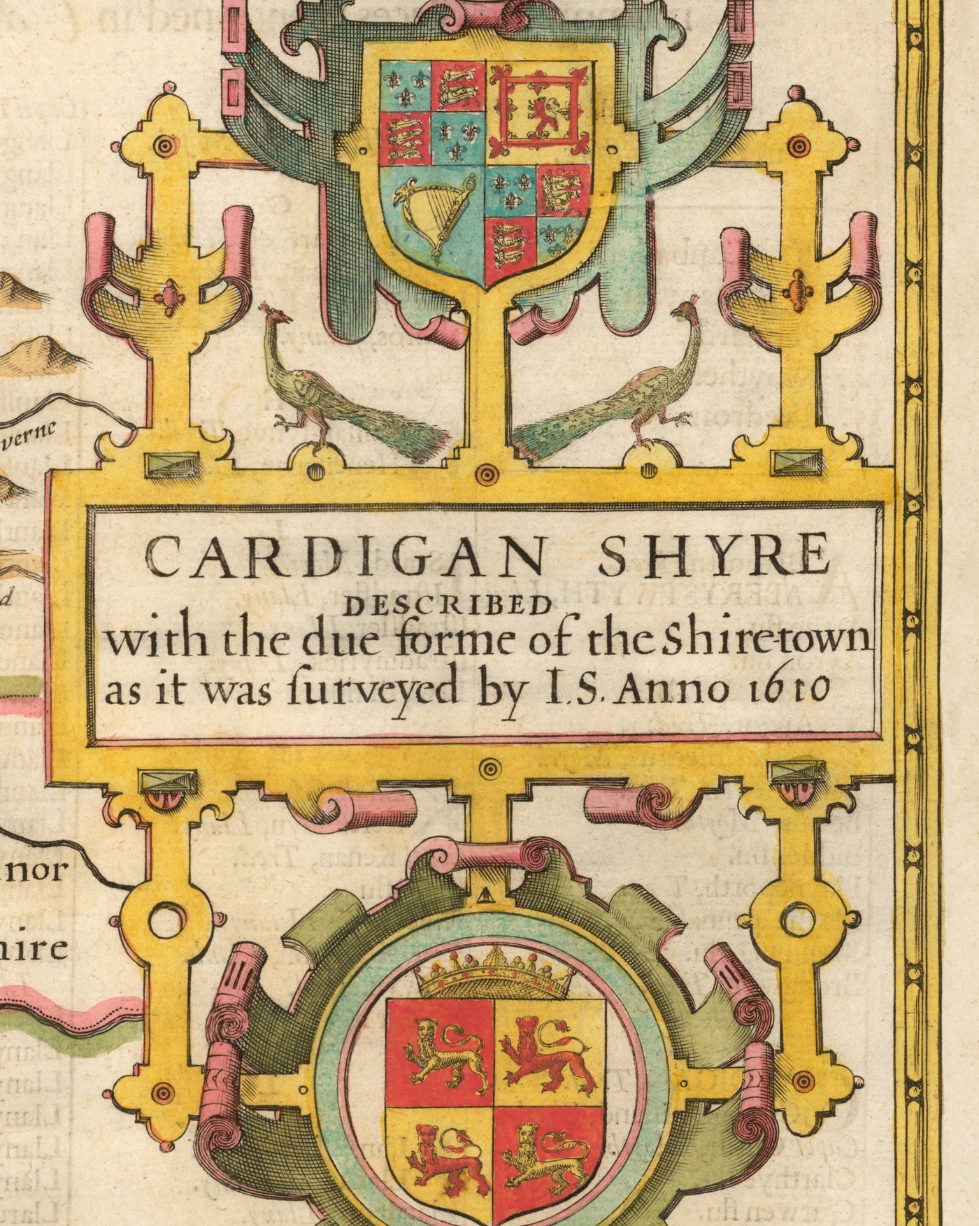 Mapa antiguo de Ceredigion Wales, 1611 por John Speed ​​- Cardiganshire, Aberystwyth, Cardigan