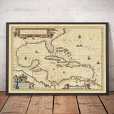 Mappa antica dei Caraibi nel 1640 di Willem Blaeu - Cuba, Giamaica, Repubblica Dominicana, Porto Rico, Le Bahamas 