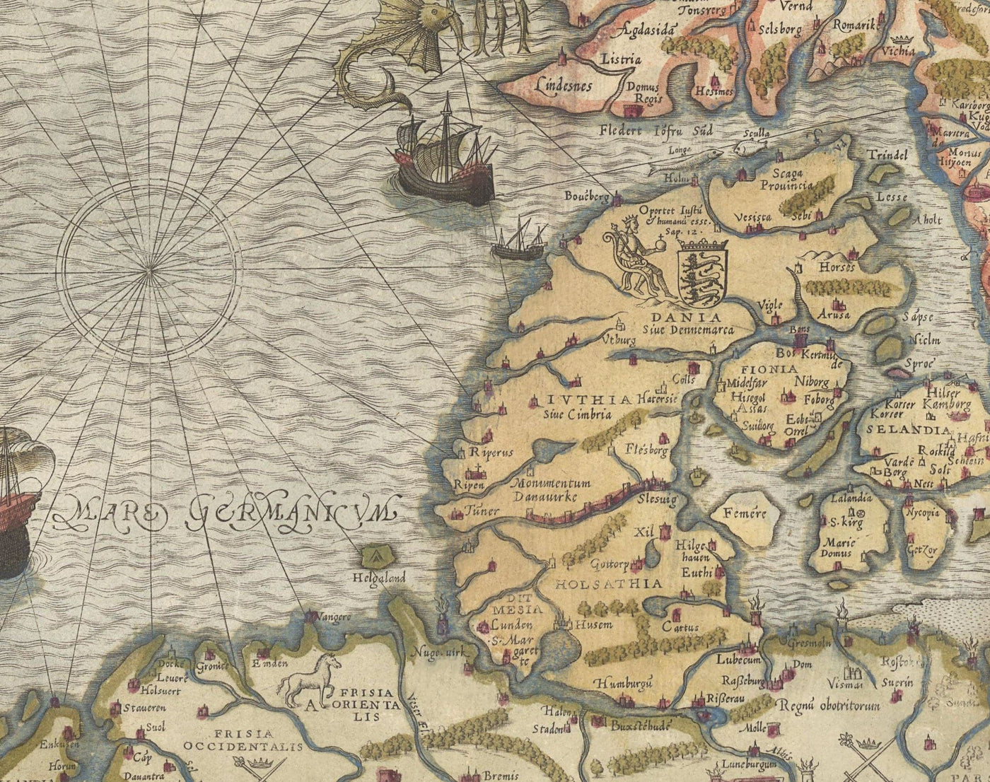 Old Map of Scandinavia, 1539 - Carta Marina by Olaus Magnus - Sea Monster Map - Nordic Countries Denmark, Sweden, Finland