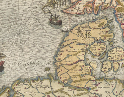 Old Map of Scandinavia, 1539 - Carta Marina by Olaus Magnus - Sea Monster Map - Nordic Countries Denmark, Sweden, Finland