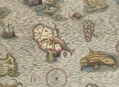 Old Map of Scandinavia, 1539 - Carta Marina by Olaus Magnus - Sea Monster Map - Nordic Countries Denmark, Sweden, Finland