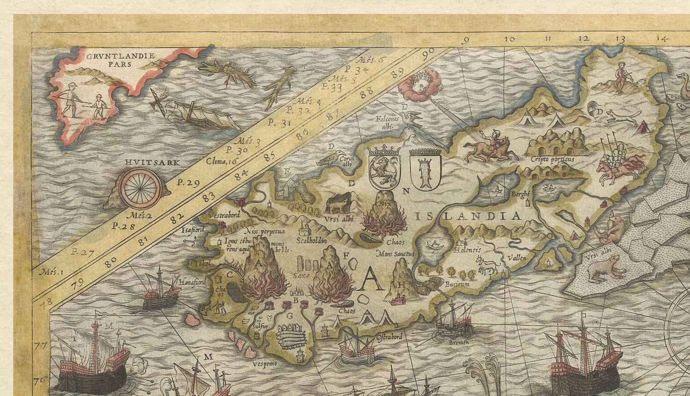 Old Map of Scandinavia, 1539 - Carta Marina by Olaus Magnus - Sea Monster Map - Nordic Countries Denmark, Sweden, Finland