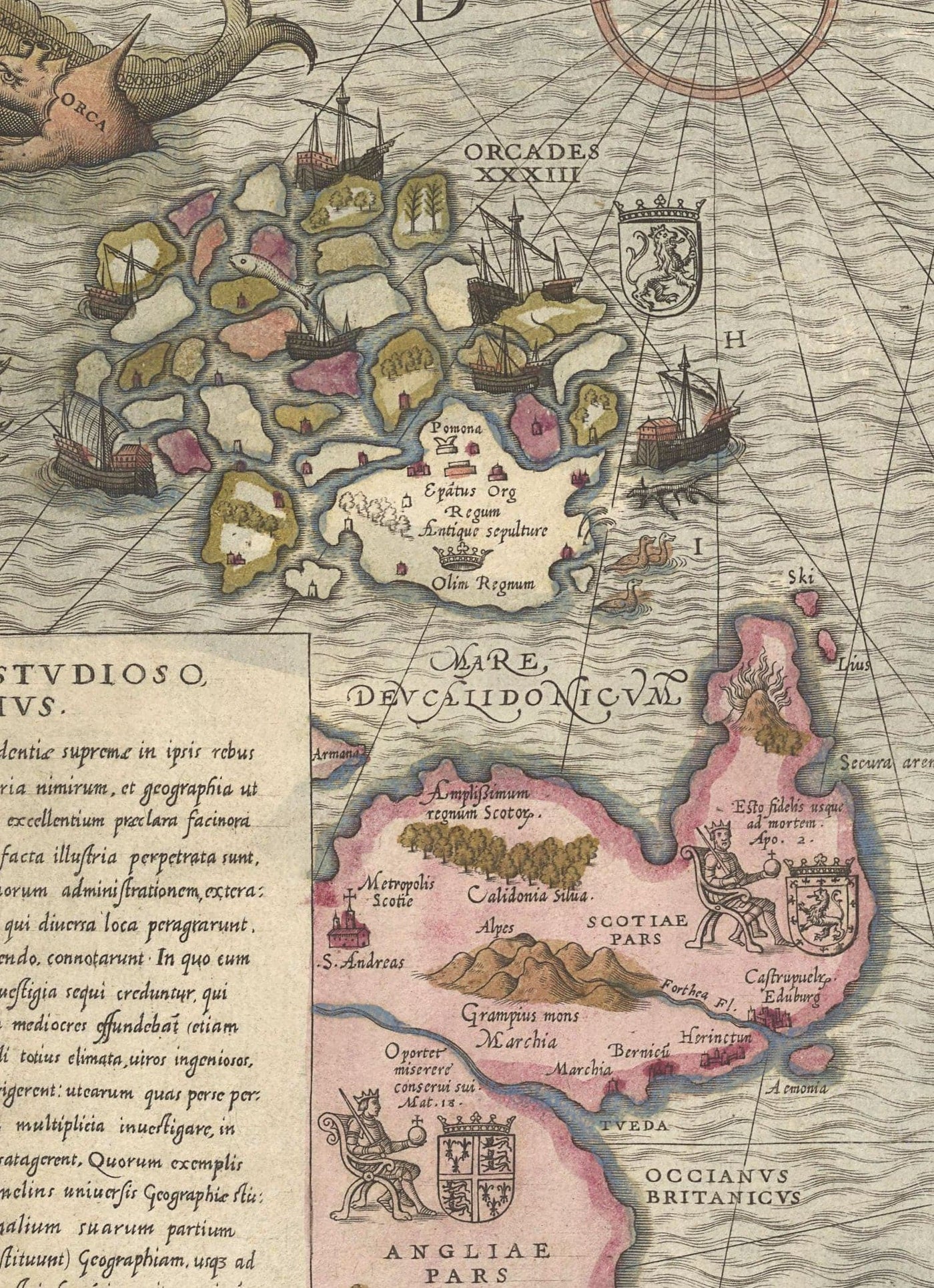 Old Map of Scandinavia, 1539 - Carta Marina by Olaus Magnus - Sea Monster Map - Nordic Countries Denmark, Sweden, Finland
