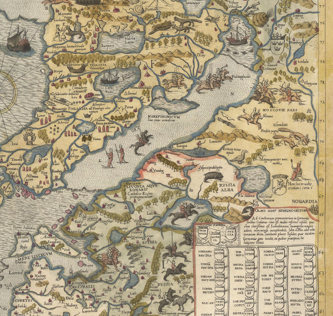 Old Map of Scandinavia, 1539 - Carta Marina by Olaus Magnus - Sea Monster Map - Nordic Countries Denmark, Sweden, Finland