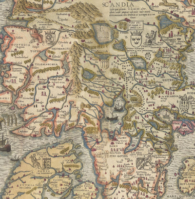 Old Map of Scandinavia, 1539 - Carta Marina by Olaus Magnus - Sea Monster Map - Nordic Countries Denmark, Sweden, Finland