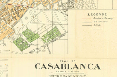 Ancienne carte de Casablanca en 1934 par Gaillac-Monrocq - Ancienne Médina, Port de Casablanca, Derb Ghallef, Nouvelle Médina, Hippodrome, Anfa