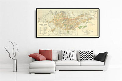 Ancienne carte de Casablanca en 1934 par Gaillac-Monrocq - Ancienne Médina, Port de Casablanca, Derb Ghallef, Nouvelle Médina, Hippodrome, Anfa