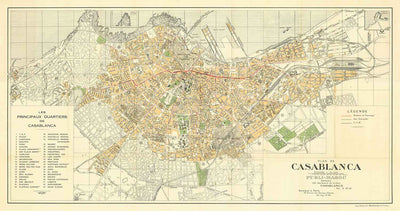Ancienne carte de Casablanca en 1934 par Gaillac-Monrocq - Ancienne Médina, Port de Casablanca, Derb Ghallef, Nouvelle Médina, Hippodrome, Anfa