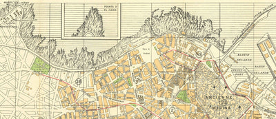Ancienne carte de Casablanca en 1934 par Gaillac-Monrocq - Ancienne Médina, Port de Casablanca, Derb Ghallef, Nouvelle Médina, Hippodrome, Anfa