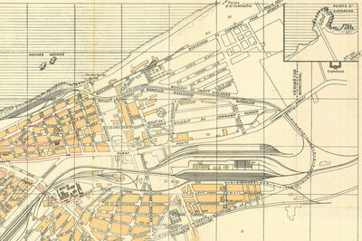 Ancienne carte de Casablanca en 1934 par Gaillac-Monrocq - Ancienne Médina, Port de Casablanca, Derb Ghallef, Nouvelle Médina, Hippodrome, Anfa