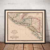 Ancienne carte de l'Amérique centrale en 1864 par James Wyld - Mexique, Honduras, Côte des Moustiques, Guatemala, Costa Rica