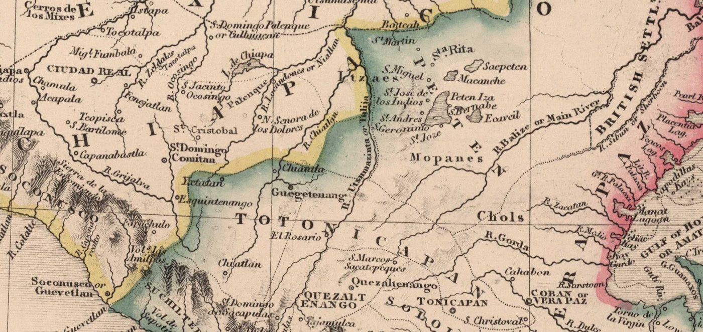 Alte Karte von Mittelamerika im Jahr 1864 von James Wyld - Mexiko, Honduras, Moskitoküste, Guatemala, Costa Rica 