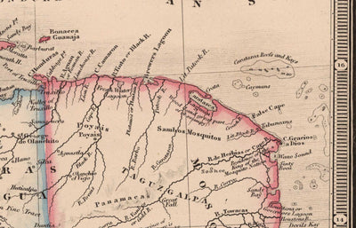 Alte Karte von Mittelamerika im Jahr 1864 von James Wyld - Mexiko, Honduras, Moskitoküste, Guatemala, Costa Rica 