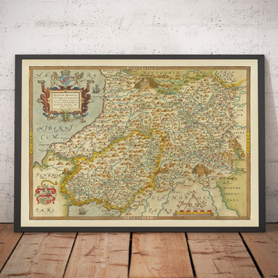 First Old Map of Central Wales in 1578 by Christopher Saxton - Powys, Ceredigion, Carmarthenshire, Aberystwyth, Cardigan