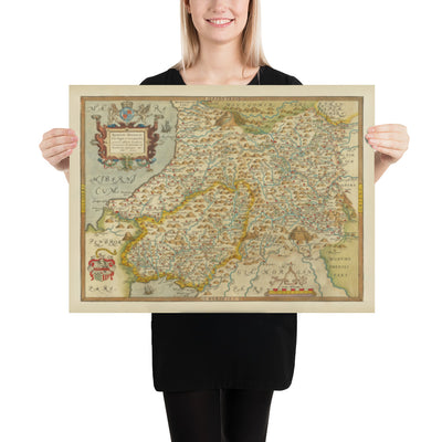 First Old Map of Central Wales in 1578 by Christopher Saxton - Powys, Ceredigion, Carmarthenshire, Aberystwyth, Cardigan