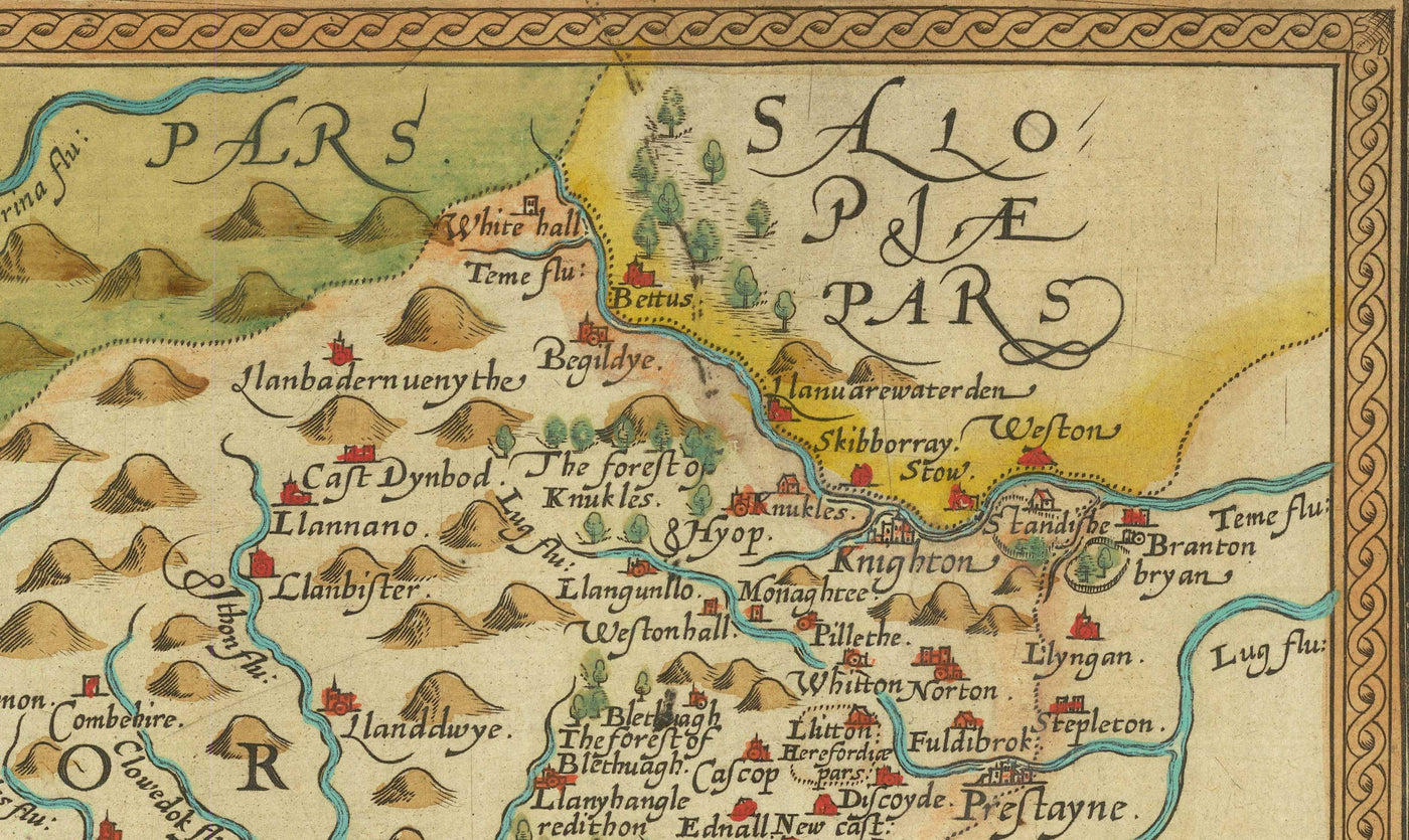 First Old Map of Central Wales in 1578 by Christopher Saxton - Powys, Ceredigion, Carmarthenshire, Aberystwyth, Cardigan