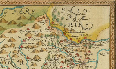 First Old Map of Central Wales in 1578 by Christopher Saxton - Powys, Ceredigion, Carmarthenshire, Aberystwyth, Cardigan