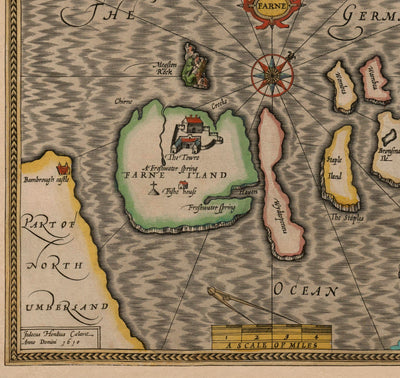 Alte Karte der Kanalinseln, 1611 von John Speed - Jersey, Guernsey, Farne-Inseln, Heilige Insel 
