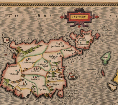 Alte Karte der Kanalinseln, 1611 von John Speed - Jersey, Guernsey, Farne-Inseln, Heilige Insel 
