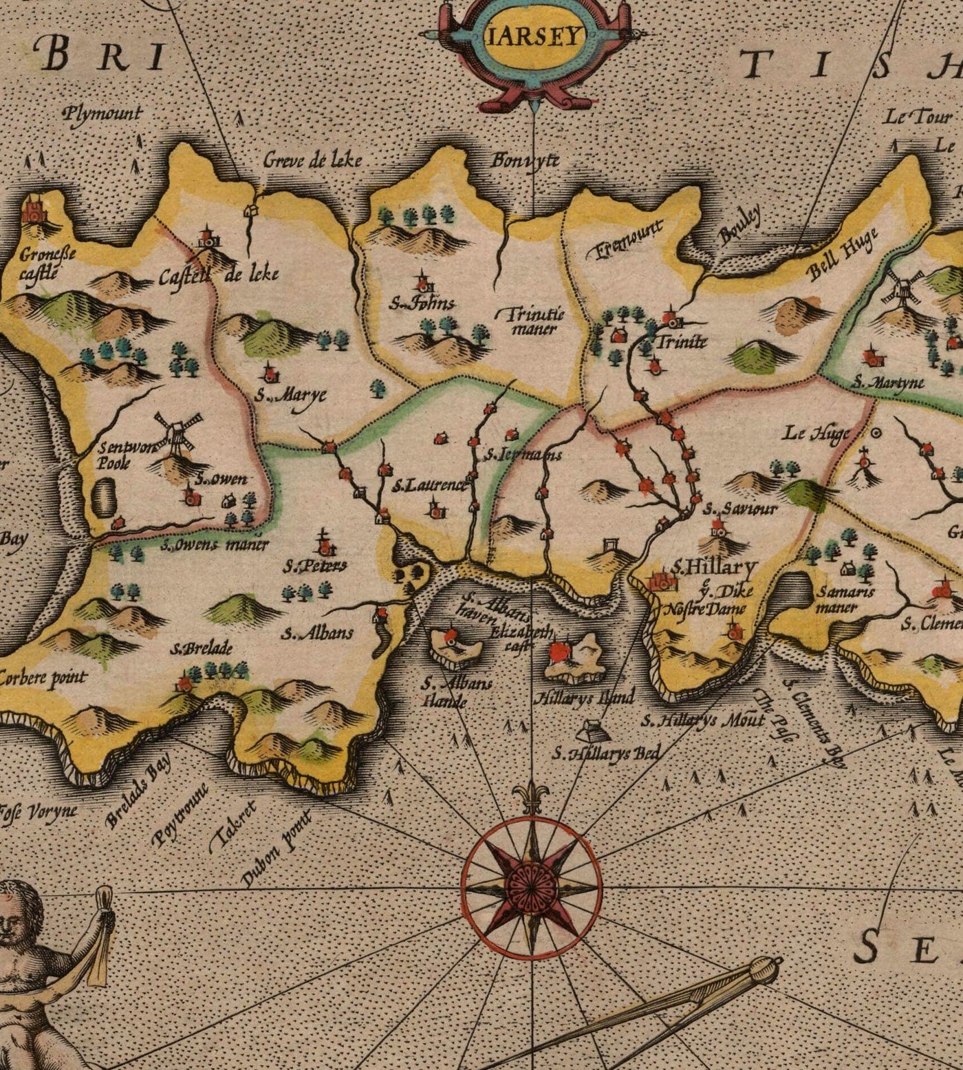 Alte Karte der Kanalinseln, 1611 von John Speed - Jersey, Guernsey, Farne-Inseln, Heilige Insel 