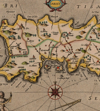 Alte Karte der Kanalinseln, 1611 von John Speed - Jersey, Guernsey, Farne-Inseln, Heilige Insel 
