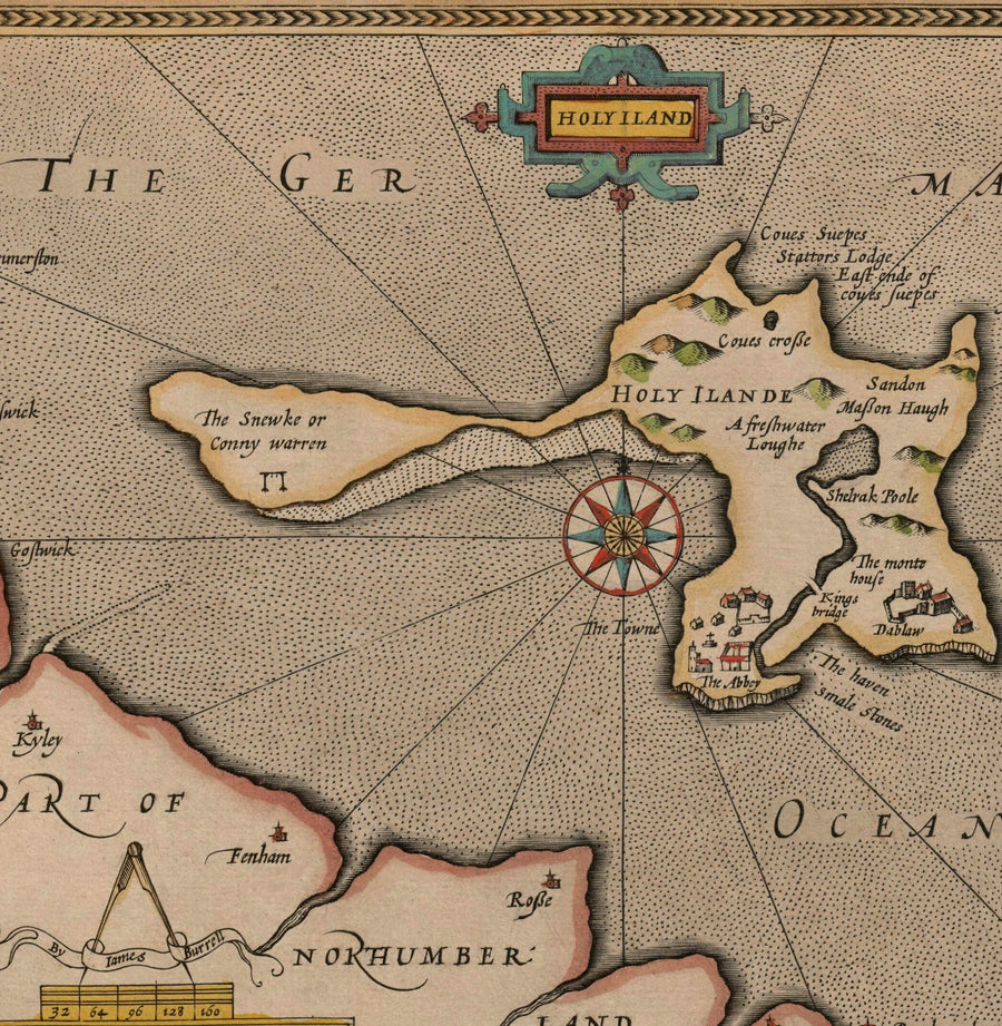 Antica mappa delle Isole del Canale, 1611 di John Speed - Jersey, Guernsey, Isole Farne, Isola Santa 