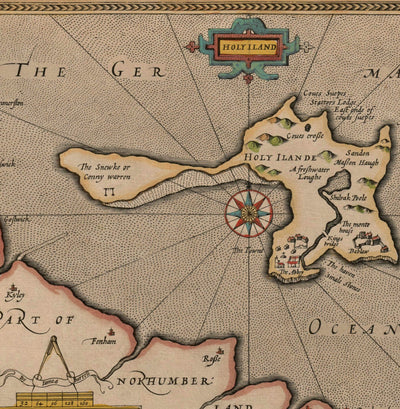 Alte Karte der Kanalinseln, 1611 von John Speed - Jersey, Guernsey, Farne-Inseln, Heilige Insel 
